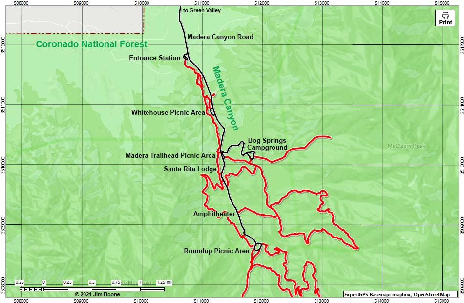 Madera Canyon, Santa Rita Mountains Map