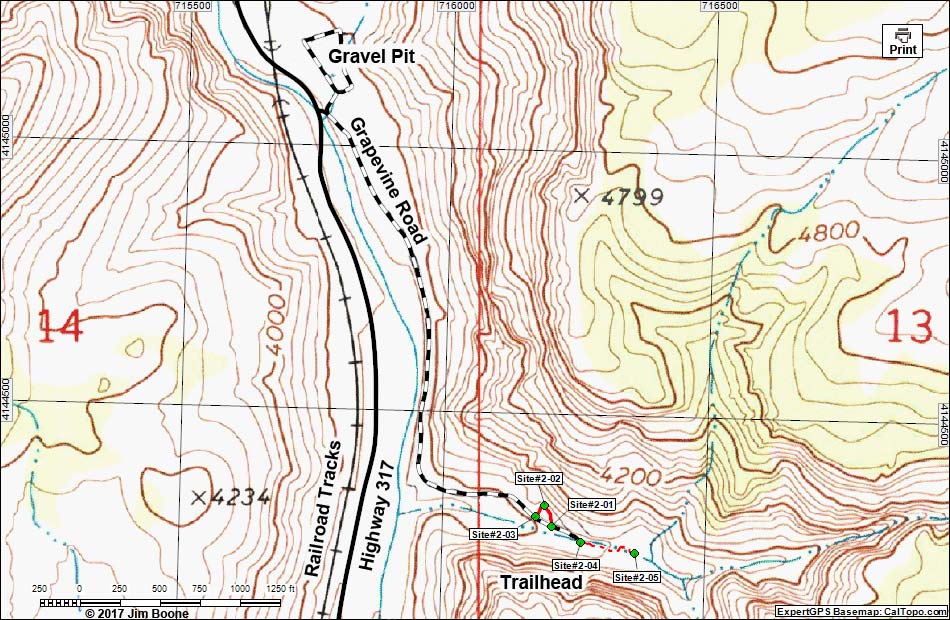 Rainbow Canyon Rock Art Site #2 Map