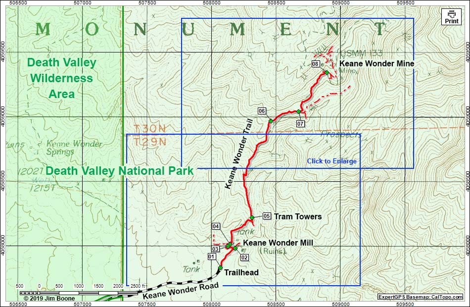 Keane Wonder Mine and Tranway Area Map