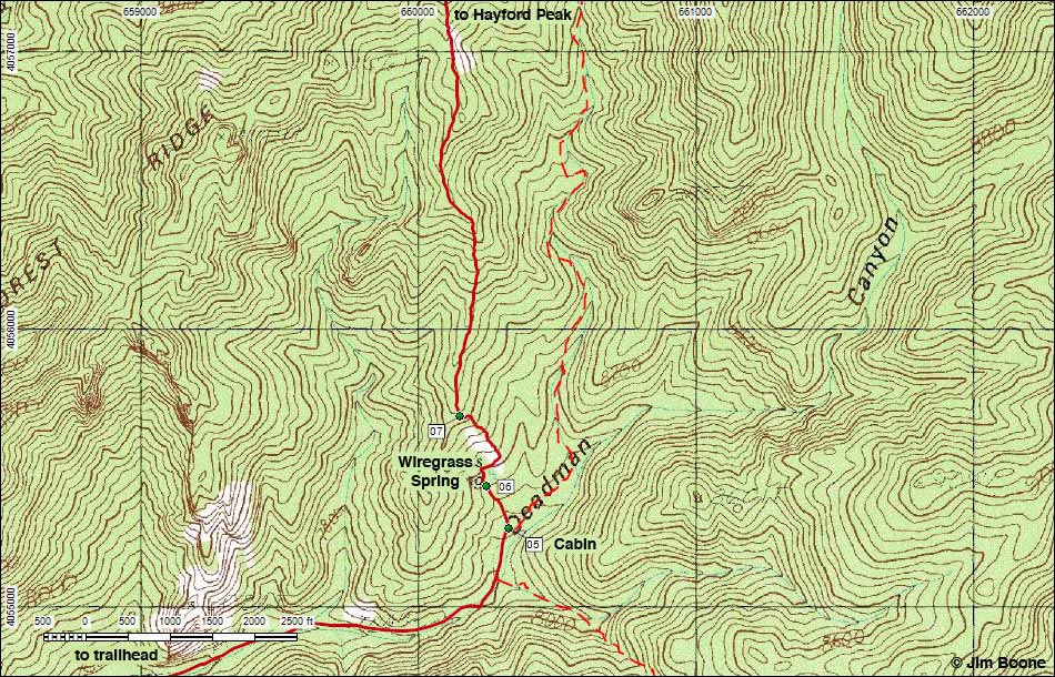 Hayford Peak Route Map Cabin Section