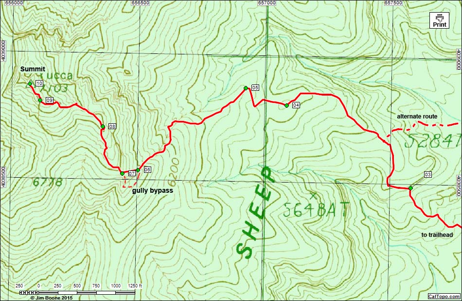 Yucca Peak Route Map Western Section