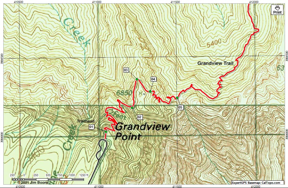 Grandview Trail Map (southern section)