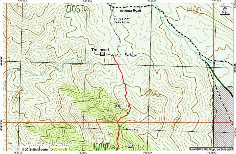 Billy Goat Peak Route Map North Section