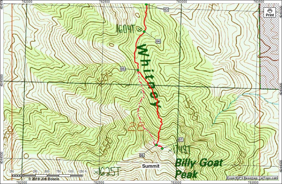 Billy Goat Peak Route Map Summit Section