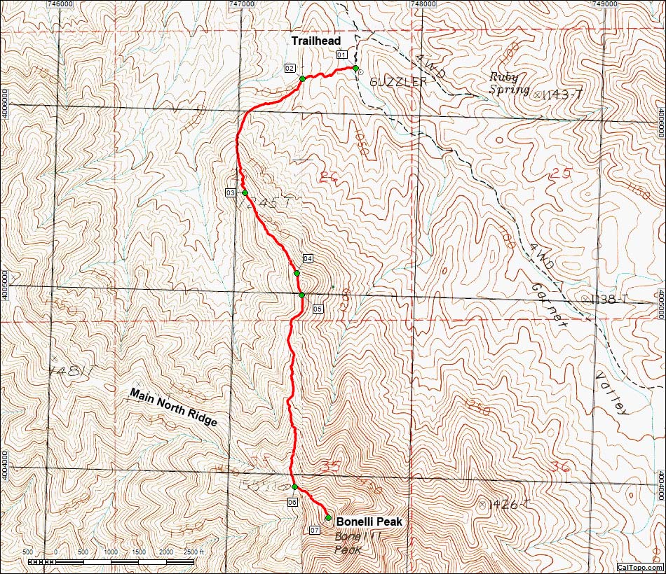 Bonelli Peak -- Northeast Ridge Route Map