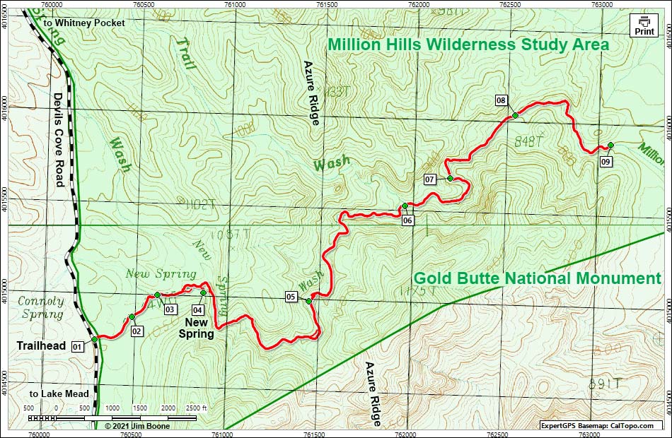 Million Hills Wash Route Map