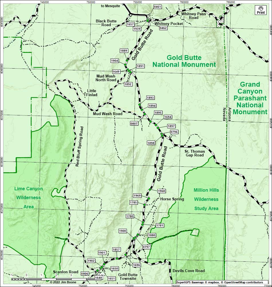 Gold Butte Road Map Unpaved Section Southbound