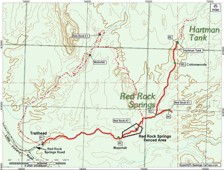 Red Rock Springs and Hartman Tank Route Map