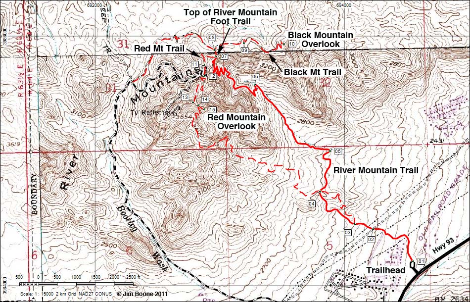River Mountain "Foot" Trail Map
