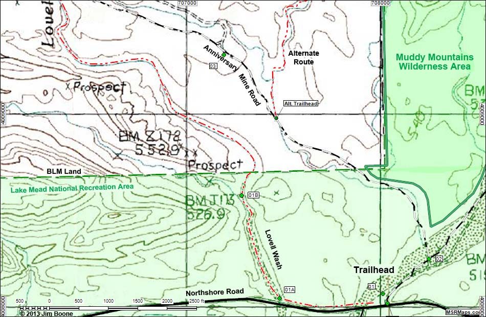 Lovell Wash Narrows Route Map