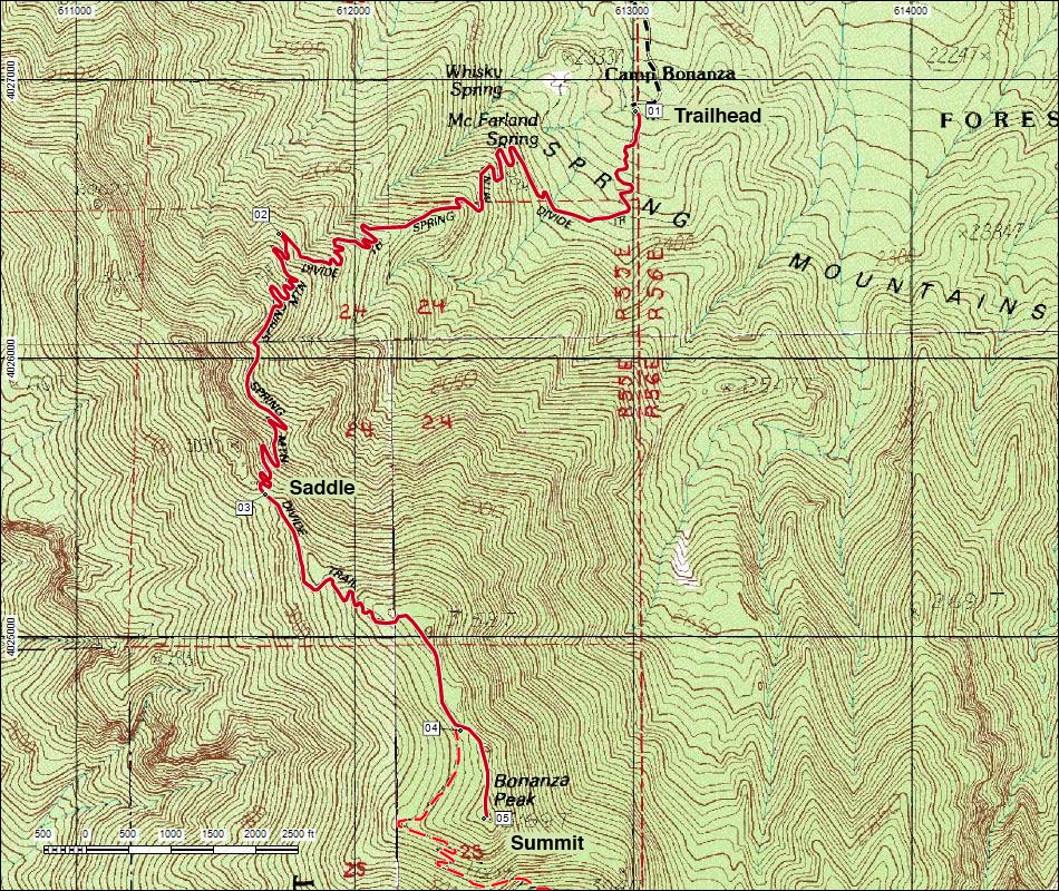 Bonanza Peak Trail Hiking Map