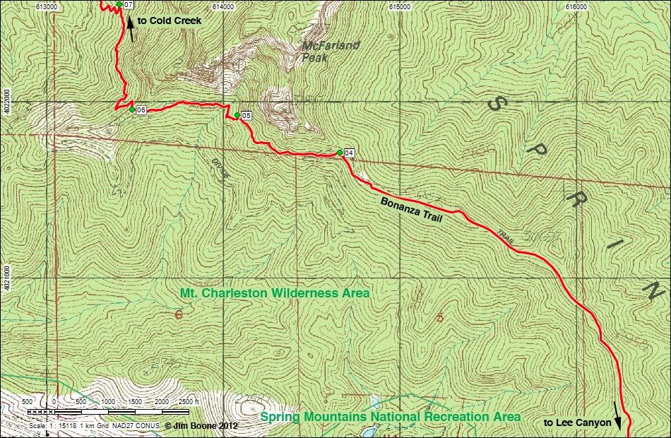 Bonanza Trail Hiking Map (Bristlecone Trailhead Section)