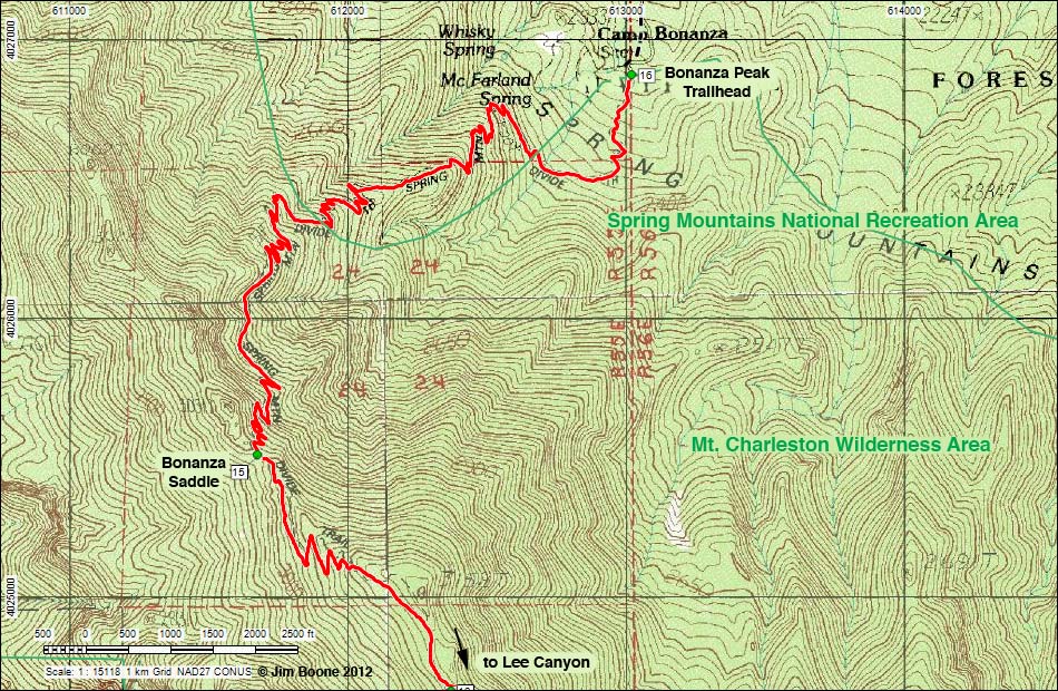 Bonanza Trail Hiking Map (north section)
