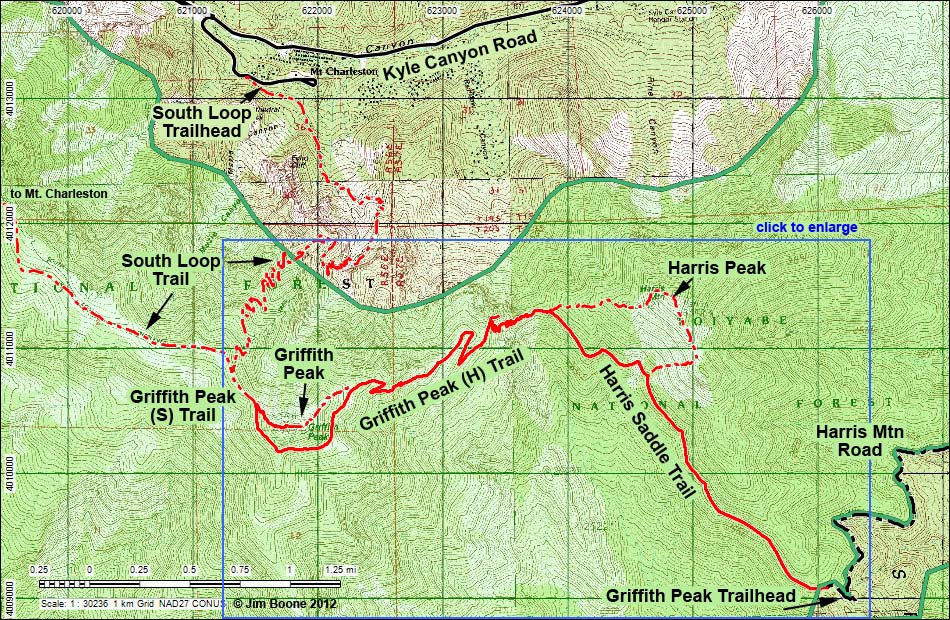 Griffith Peak Area Hiking Map