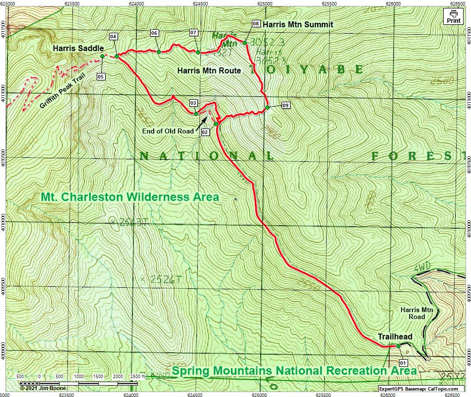 Harris Mountain Route Map