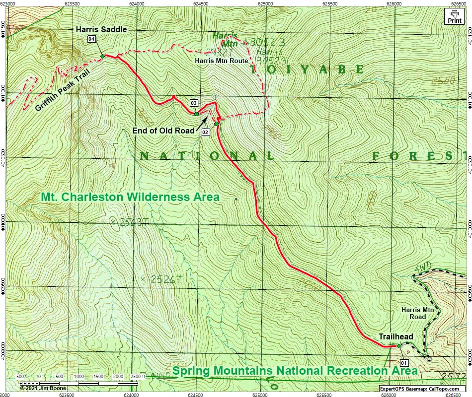 Harris Saddle Trail Map
