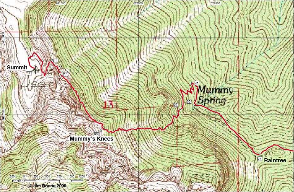 Mummy Mountain, East Face Route Map