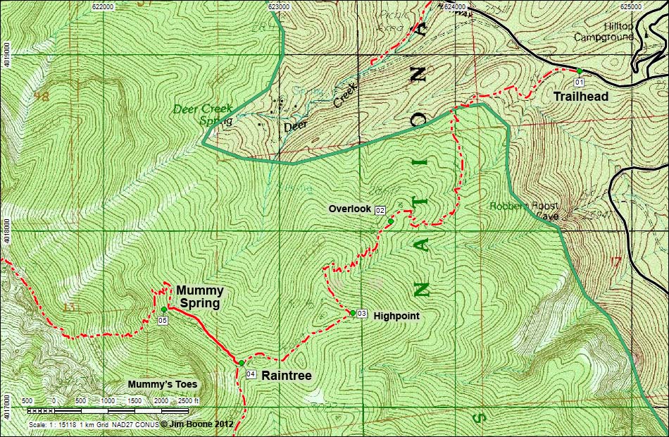 Mummy Spring Trail Hiking Map