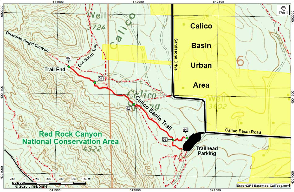 Calico Basin Trail Map