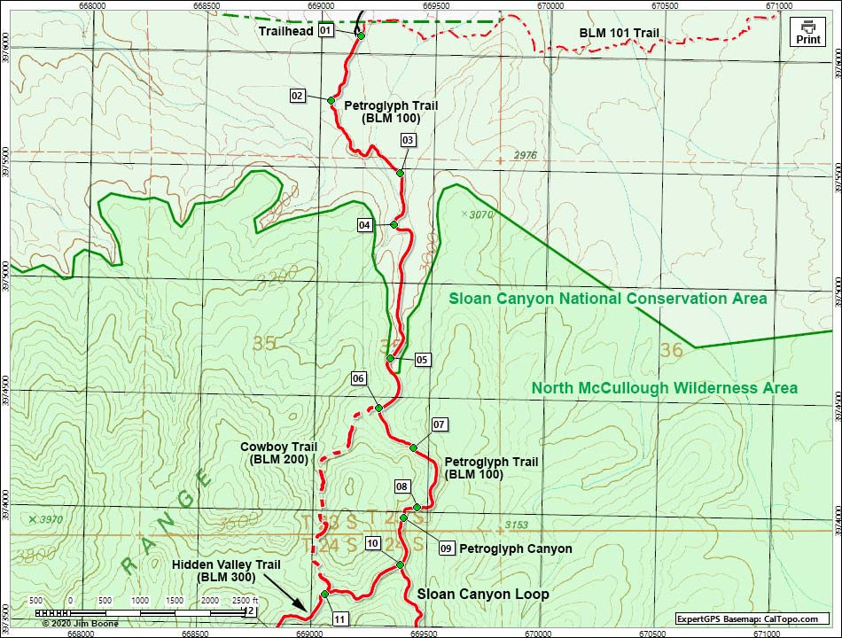 Sloan Canyon Loop Hiking Map