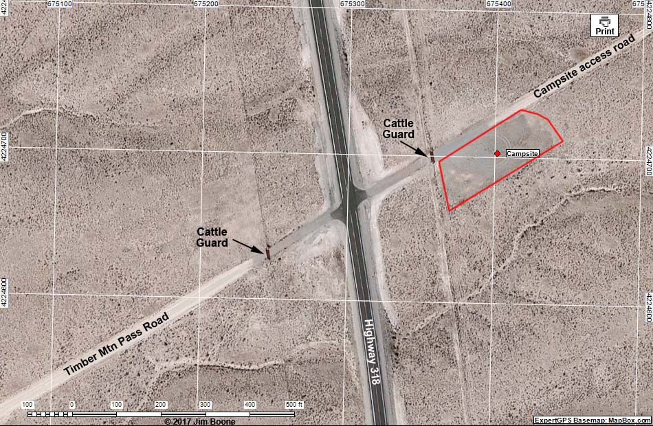 Highway 318 at Timber Mountain Pass Road Campsite Map