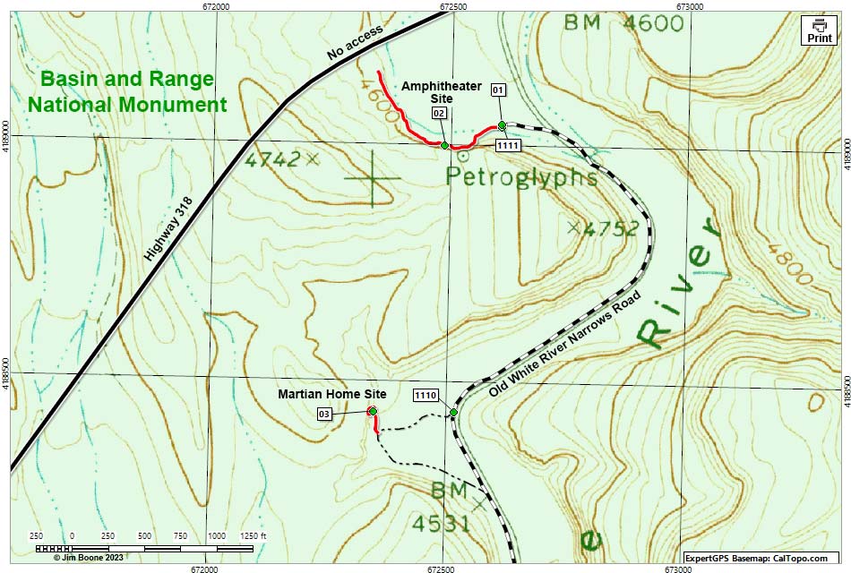 White River Narrows Rock Art Site Map - North