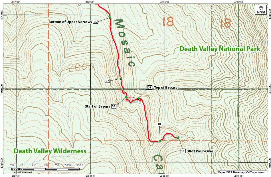 Upper Mosaic Canyon Map