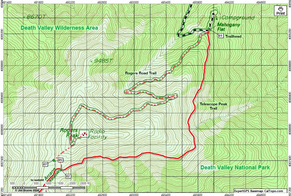 Telescope Peak Area Map - North Section