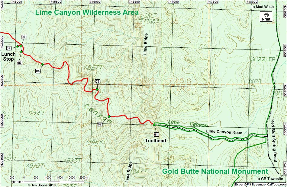 Lime Canyon Route Map East Section