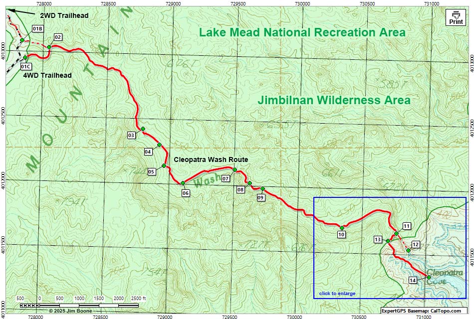 Cleopatra Wash Route Map