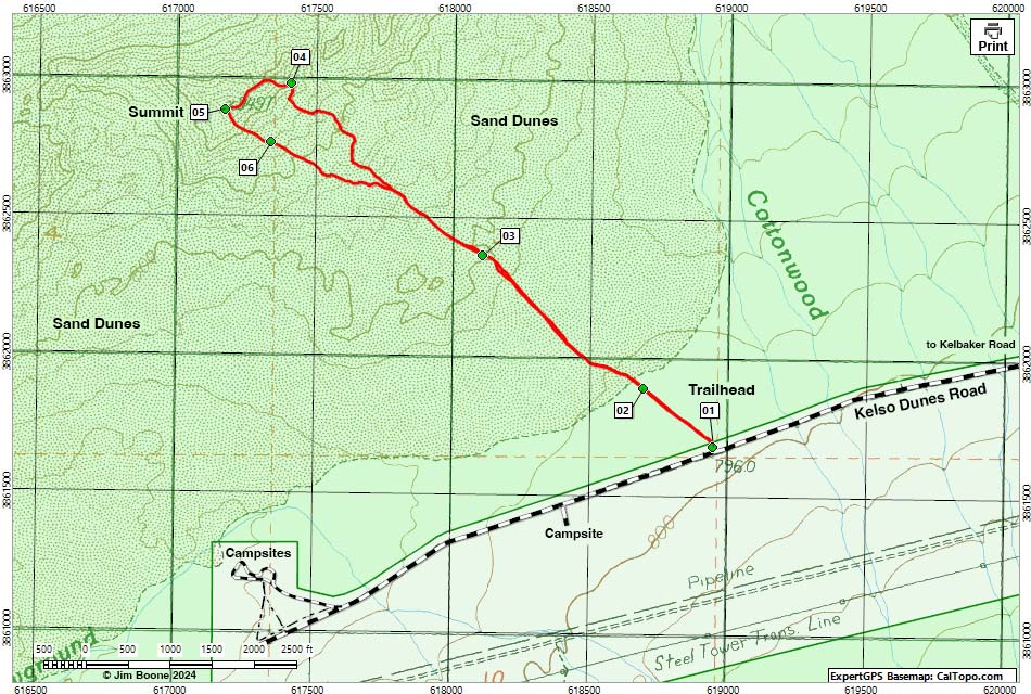 Hiking Around Las Vegas, Mojave National Preserve, Kelso Dunes Map