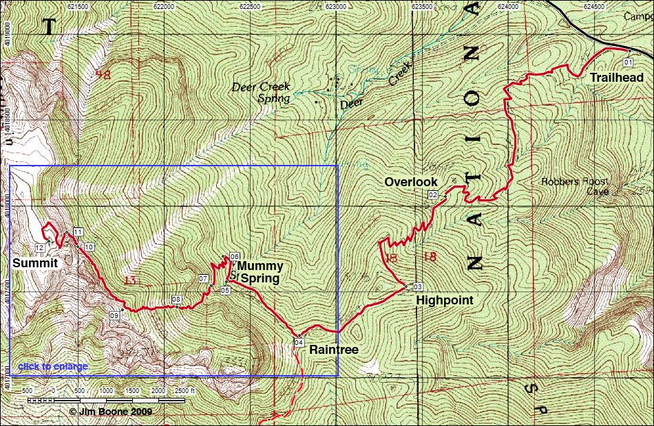 Hiking Around Las Vegas, Spring Mountains, Mummy Mountain Overview Map