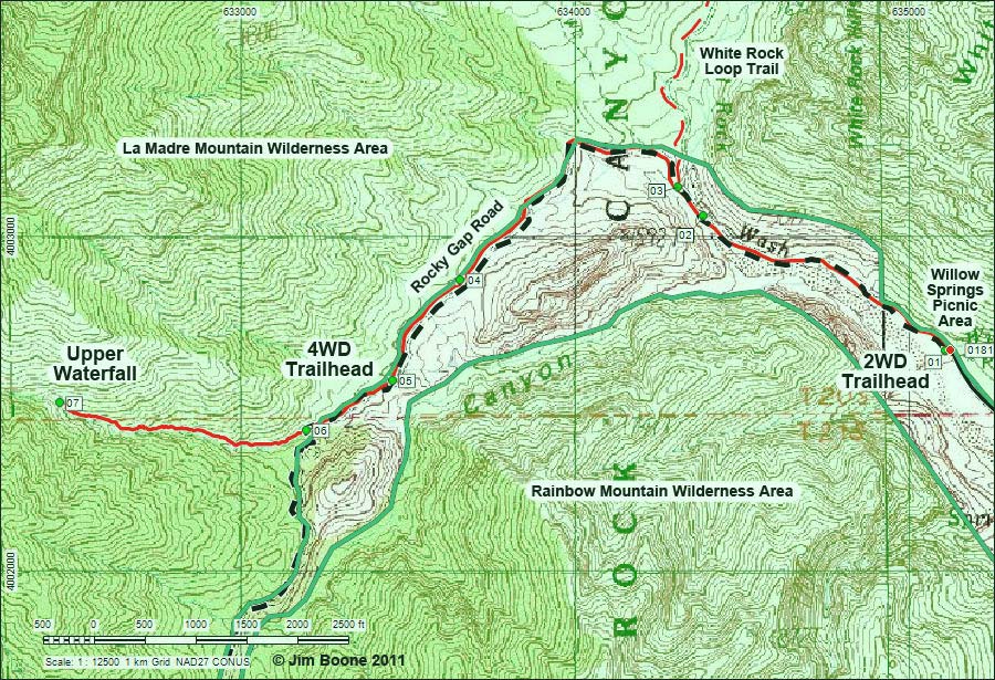 Hiking Around Las Vegas, Red Rock Canyon NCA, Waterfall Canyon Map