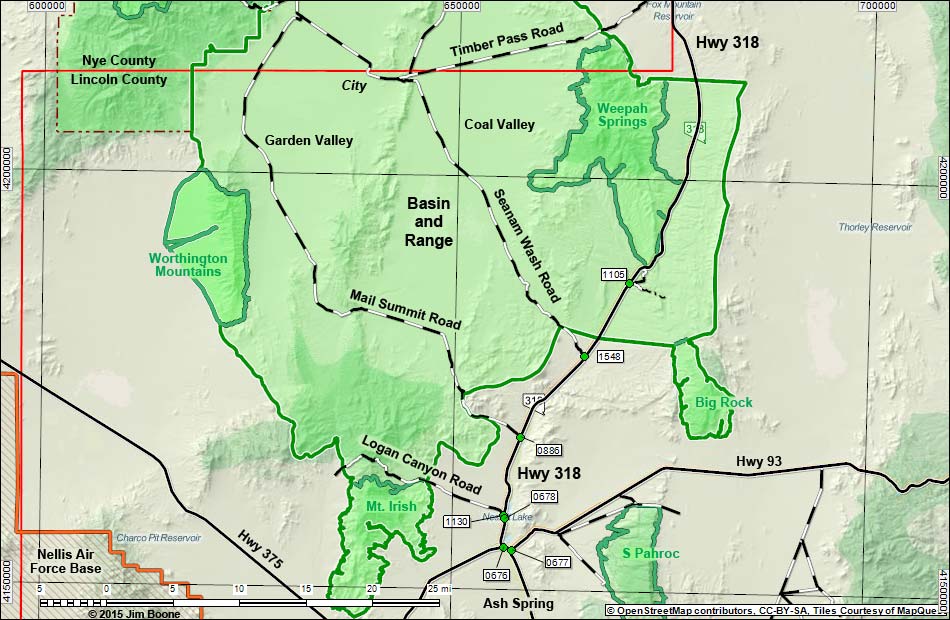 Backroads Around Las Vegas, Highway 318 Map -- South Section