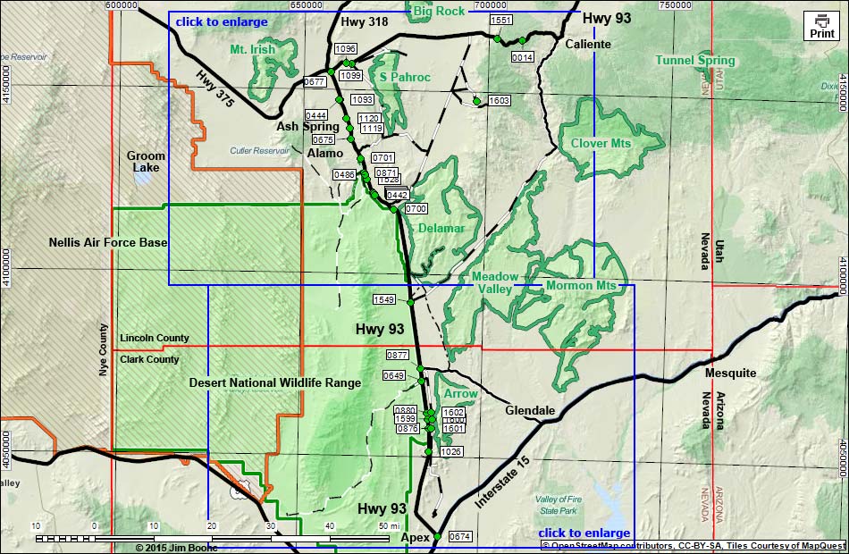 Roads Around Las Vegas, U.S. Highway 93 North from Las Vegas Map