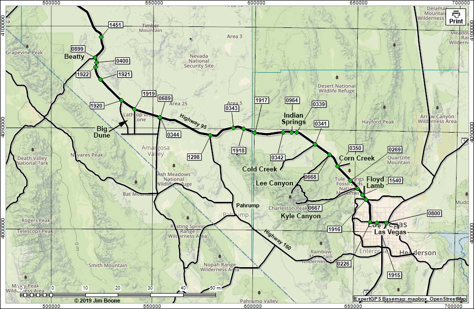 Roads Around Las Vegas, U.S. Highway 95 - Las Vegas to Tonopah Map